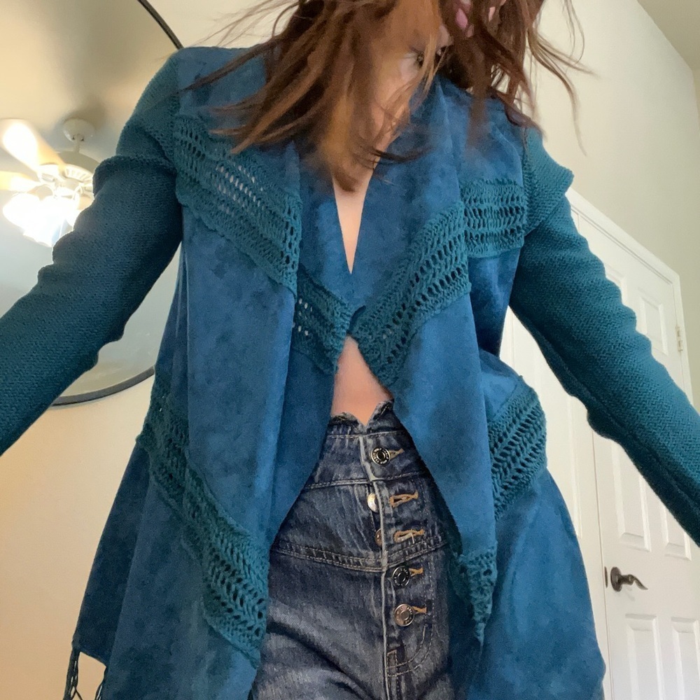 Blue suede western cardigan